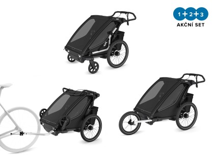 Thule Chariot Sport G3 DOUBLE Black + bike set + kočárkový set + běžecký set + DOPRAVA ZDARMA