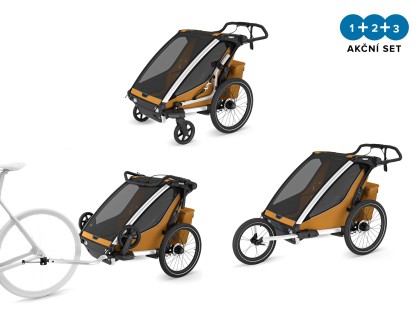 Thule Chariot Sport G3 DOUBLE Natural Gold + bike set + kočárkový set + běžecký set + DOPRAVA ZDARMA
