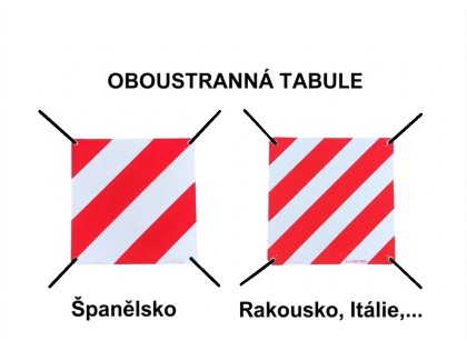 Výstražná tabule CELOREFLEXNÍ, OBOUSTRANNÁ - EU/Španělsko 50x50cm, stahovací pásky